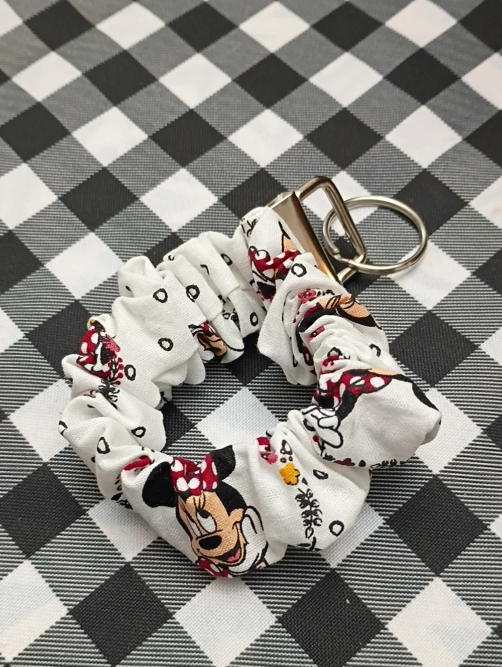 Minnie Mouse White and Red Scrunchie Keychain